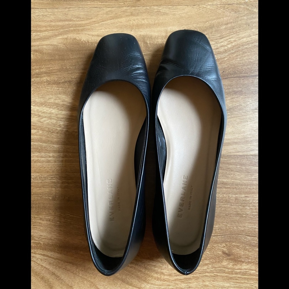 Square Toe Black Leather Everlane Ballet Flats
